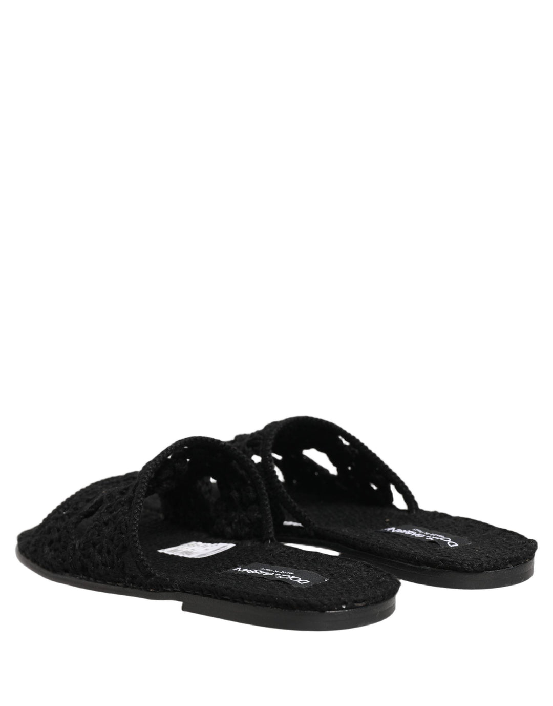 Men’s Dolce &amp; Gabbana Black Fabric Woven Slides Sandals Flats Shoes