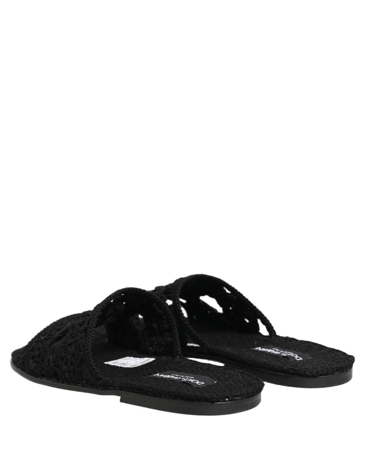 Men’s Dolce &amp; Gabbana Black Fabric Woven Slides Sandals Flats Shoes
