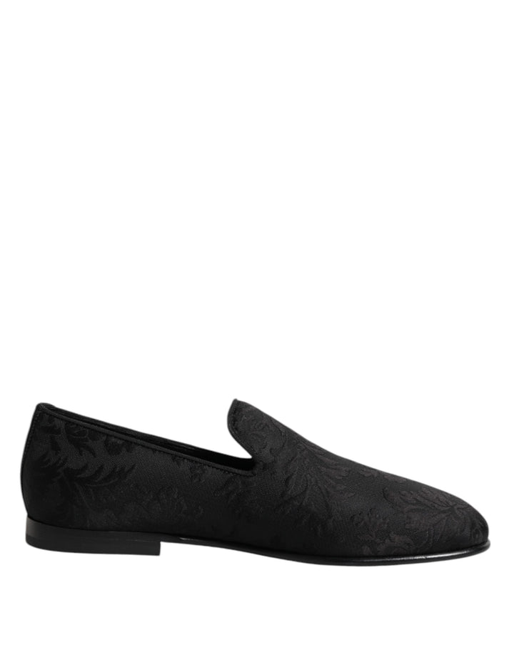 Men’s Dolce &amp; Gabbana Black Floral Brocade Loafers Men Dress Shoes