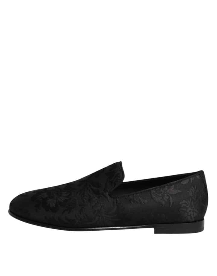 Men’s Dolce &amp; Gabbana Black Floral Brocade Loafers Men Dress Shoes