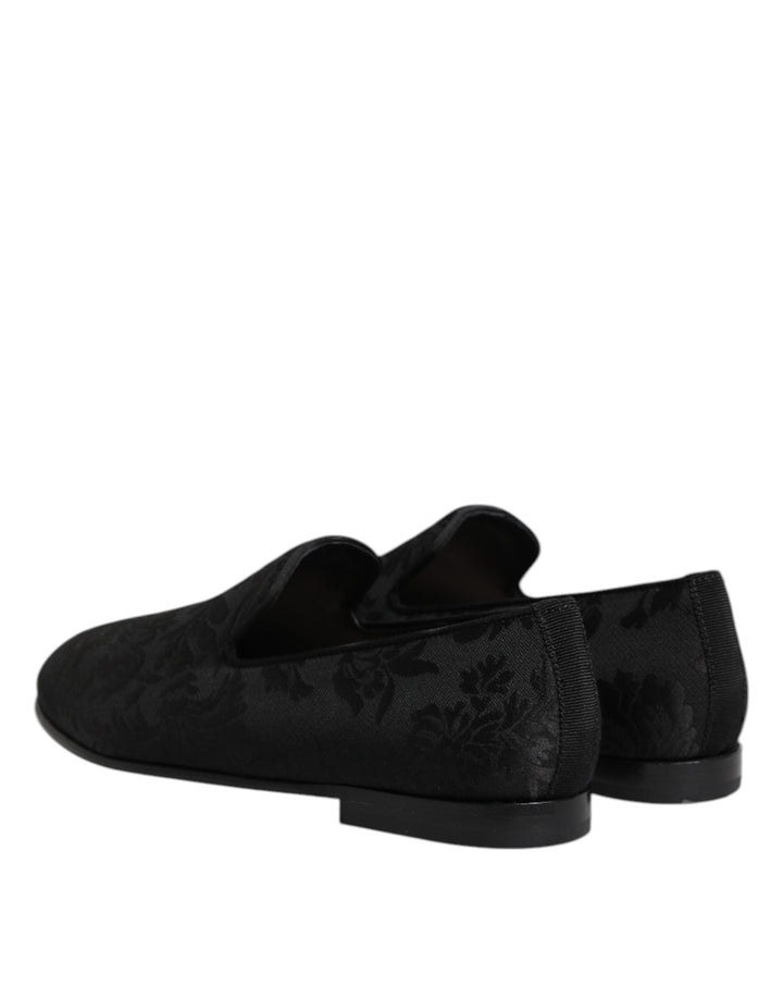 Men’s Dolce &amp; Gabbana Black Floral Brocade Loafers Men Dress Shoes