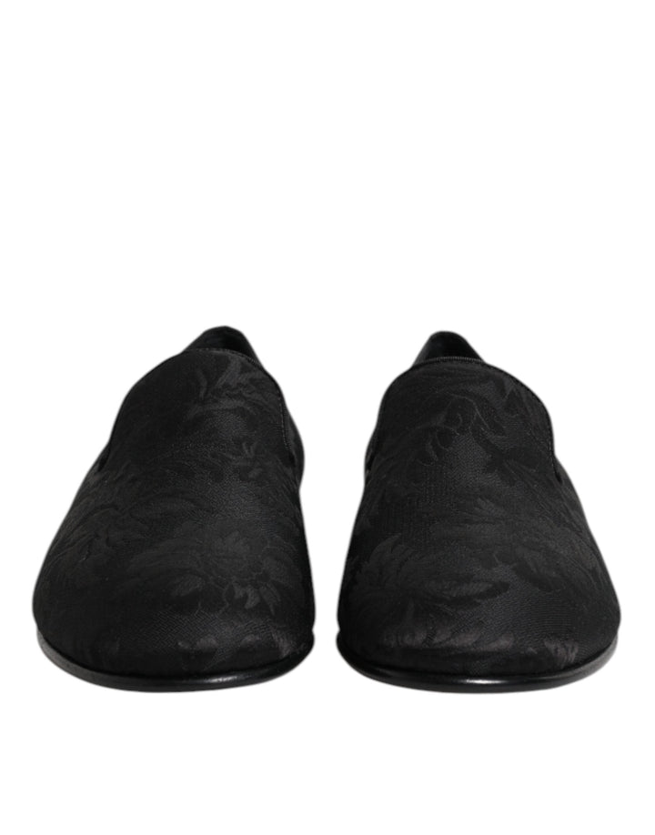Men’s Dolce &amp; Gabbana Black Floral Brocade Loafers Men Dress Shoes