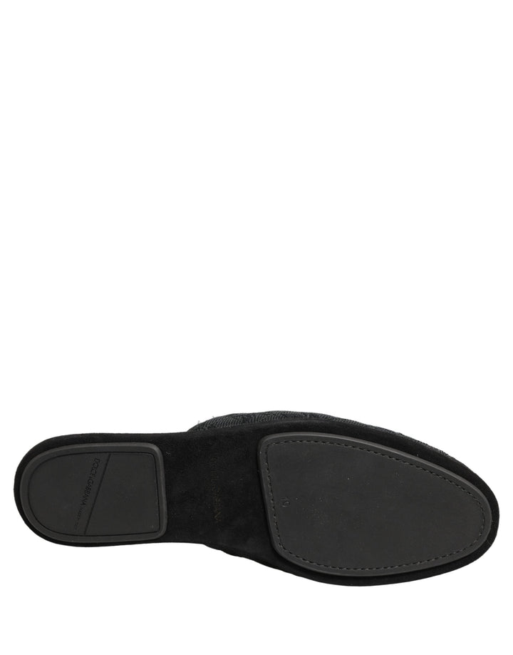 Men’s Dolce &amp; Gabbana Black Floral Brocade Slides Slippers Shoes