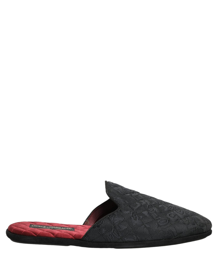 Men’s Dolce &amp; Gabbana Black Floral Brocade Slides Slippers Shoes