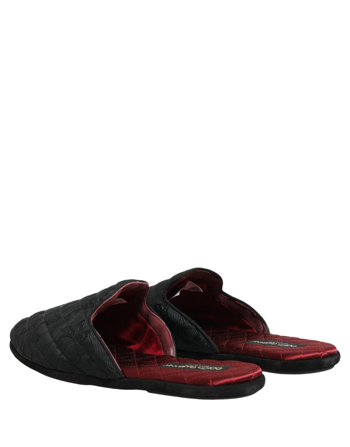 Men’s Dolce &amp; Gabbana Black Floral Brocade Slides Slippers Shoes