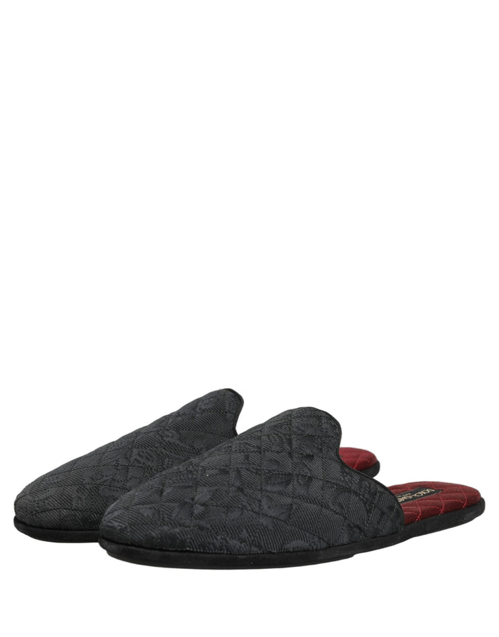 Men’s Dolce &amp; Gabbana Black Floral Brocade Slides Slippers Shoes