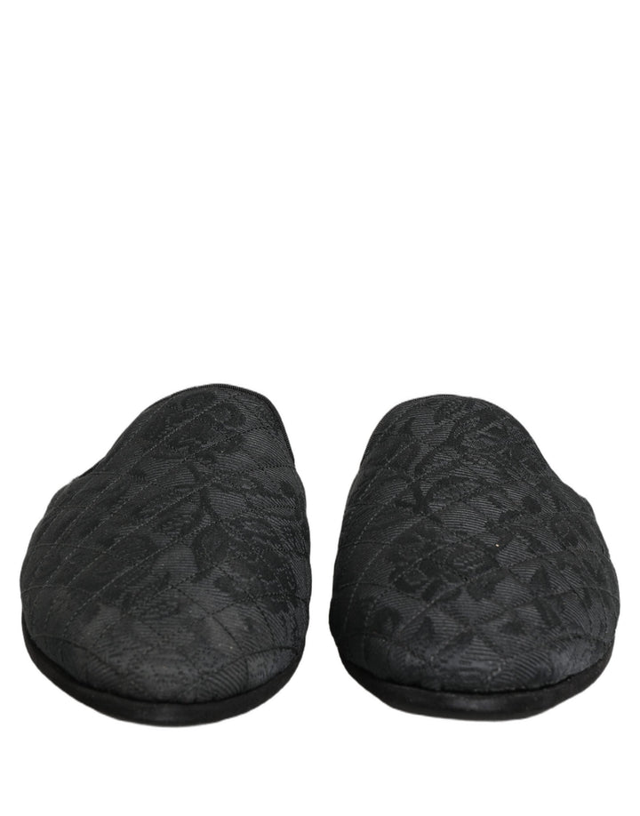 Men’s Dolce &amp; Gabbana Black Floral Brocade Slides Slippers Shoes