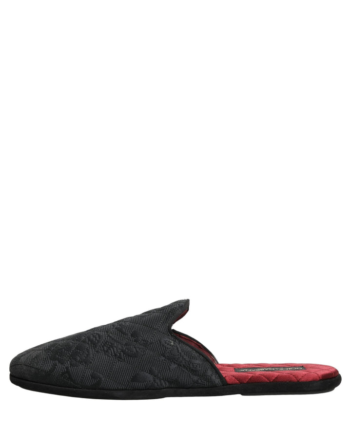 Men’s Dolce &amp; Gabbana Black Floral Brocade Slides Slippers Shoes