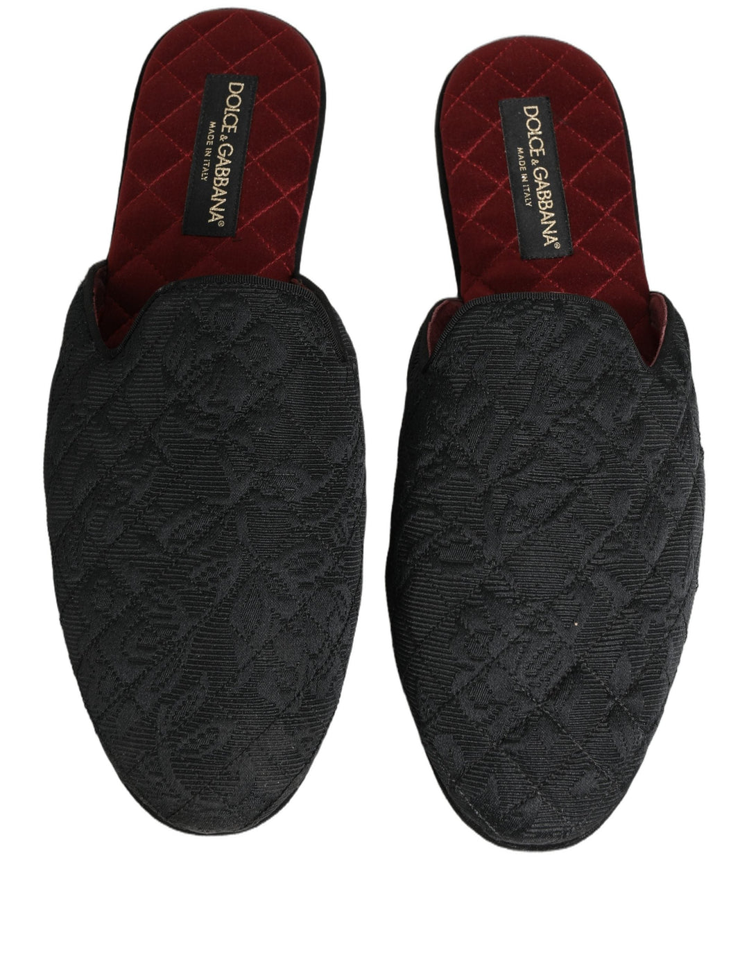 Men’s Dolce &amp; Gabbana Black Floral Brocade Slides Slippers Shoes