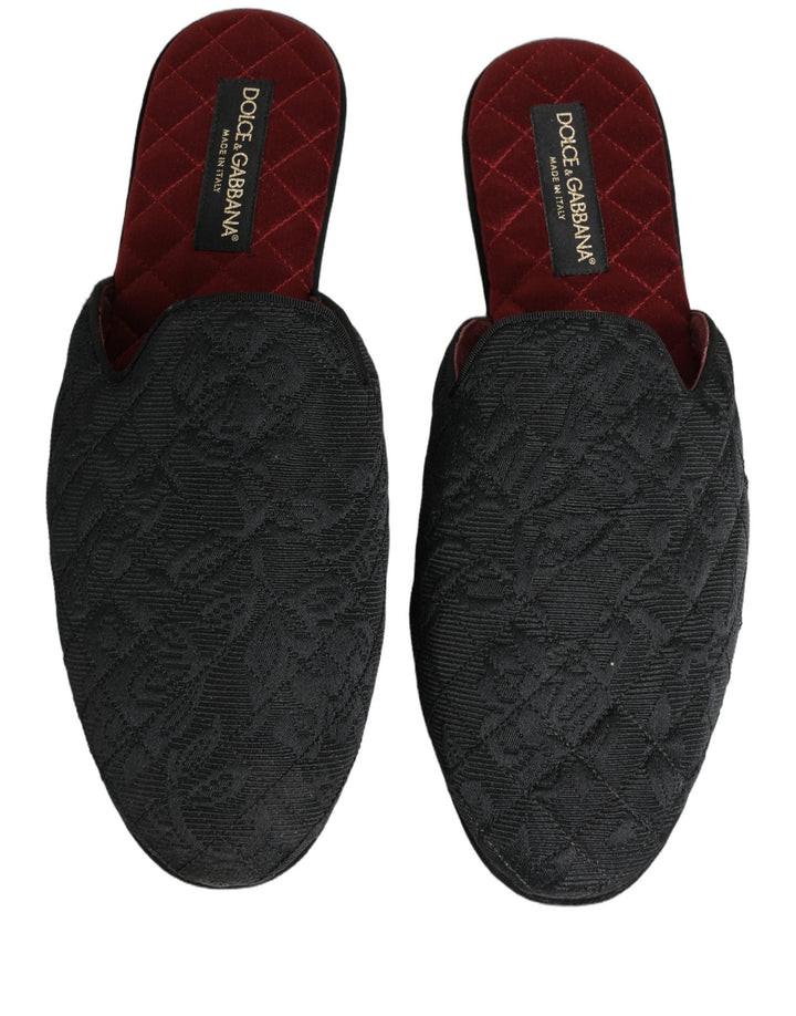 Men’s Dolce &amp; Gabbana Black Floral Brocade Slides Slippers Shoes