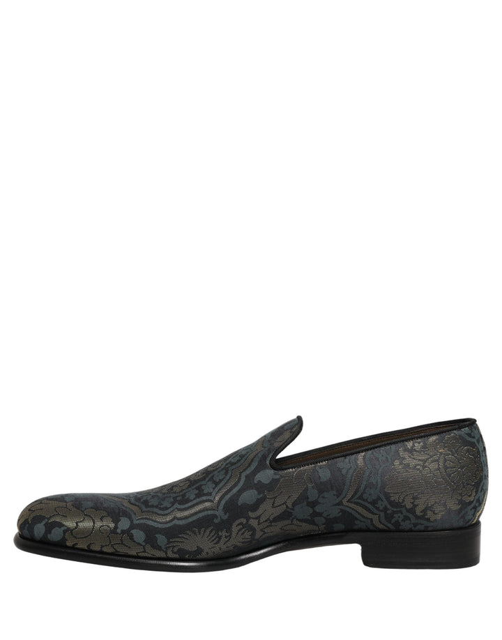 Men’s Dolce &amp; Gabbana Black Floral Brocade Slip on Loafers Shoes