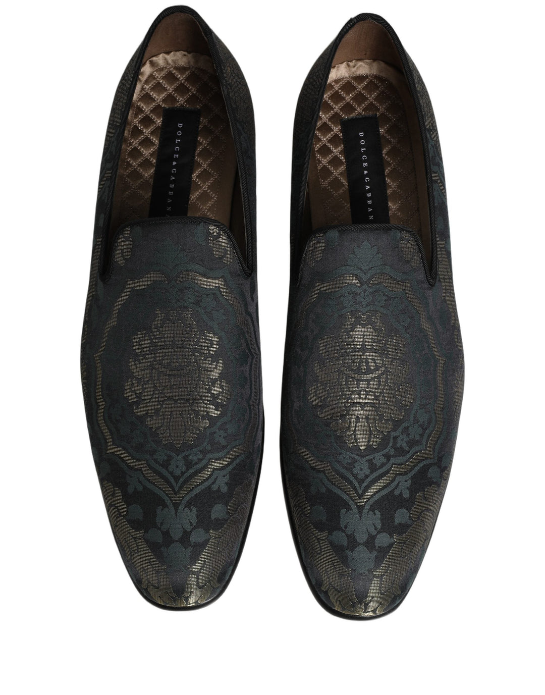 Men’s Dolce &amp; Gabbana Black Floral Brocade Slip on Loafers Shoes