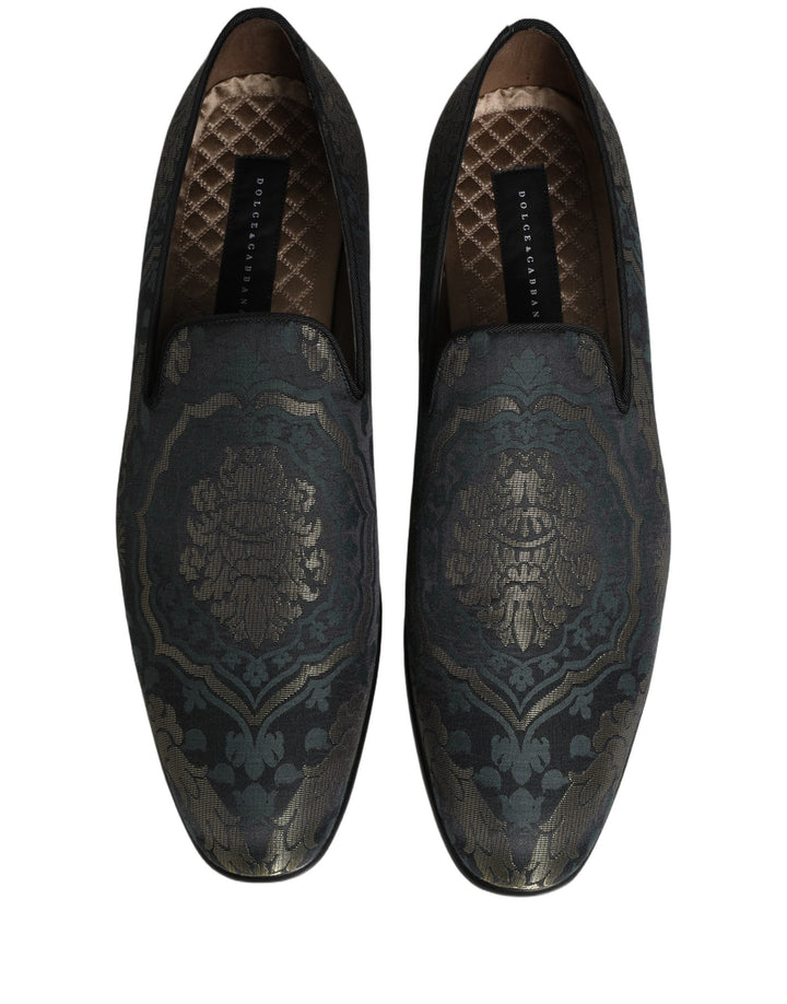 Men’s Dolce &amp; Gabbana Black Floral Brocade Slip on Loafers Shoes