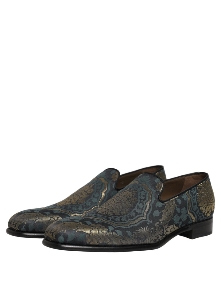 Men’s Dolce &amp; Gabbana Black Floral Brocade Slip on Loafers Shoes