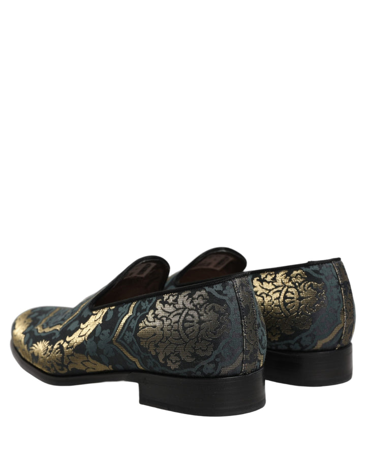 Men’s Dolce &amp; Gabbana Black Floral Brocade Slip on Loafers Shoes