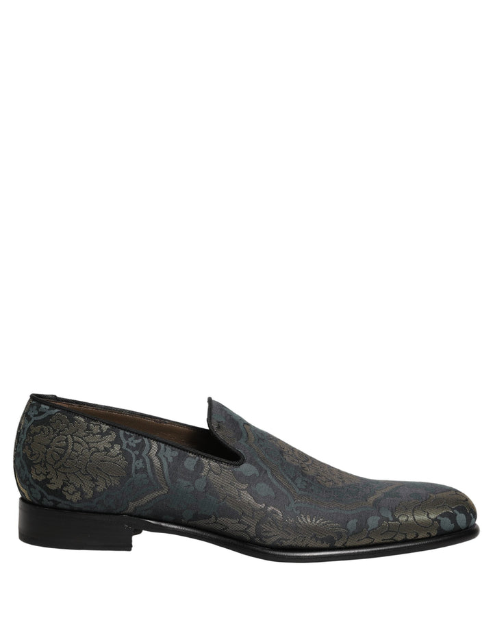 Men’s Dolce &amp; Gabbana Black Floral Brocade Slip on Loafers Shoes