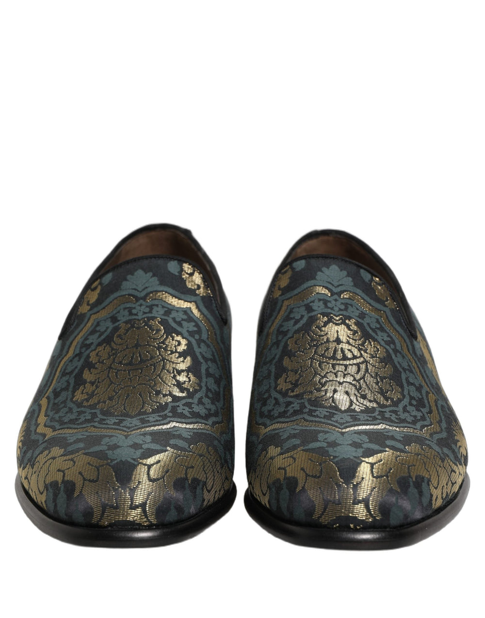 Men’s Dolce & Gabbana Black Floral Brocade Slip on Loafers Shoes