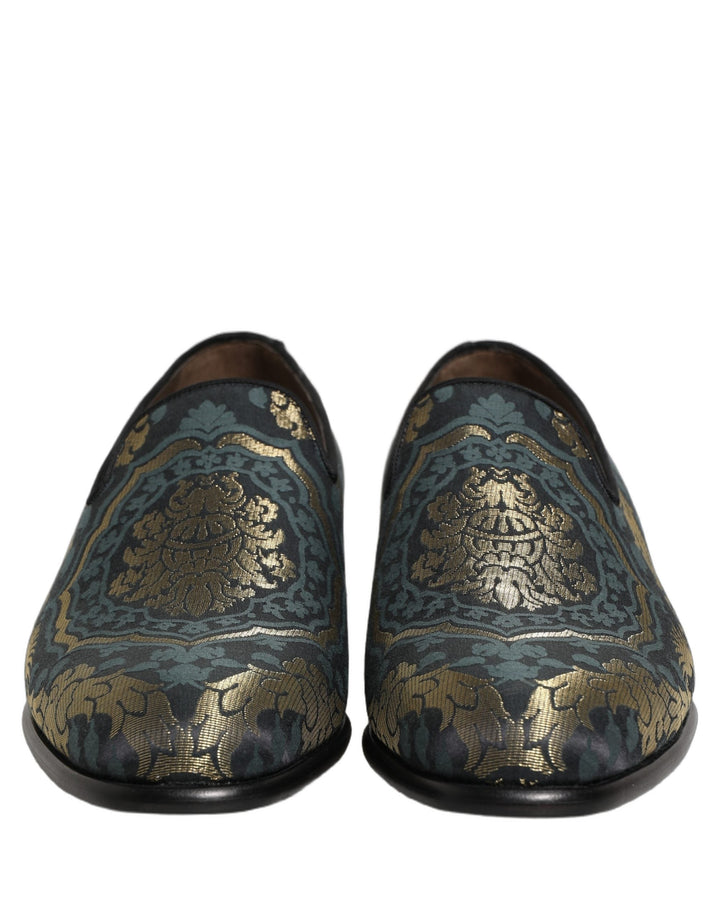 Men’s Dolce &amp; Gabbana Black Floral Brocade Slip on Loafers Shoes