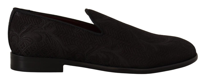 Men’s Dolce &amp; Gabbana Black Floral Brocade Slippers Loafers Shoes
