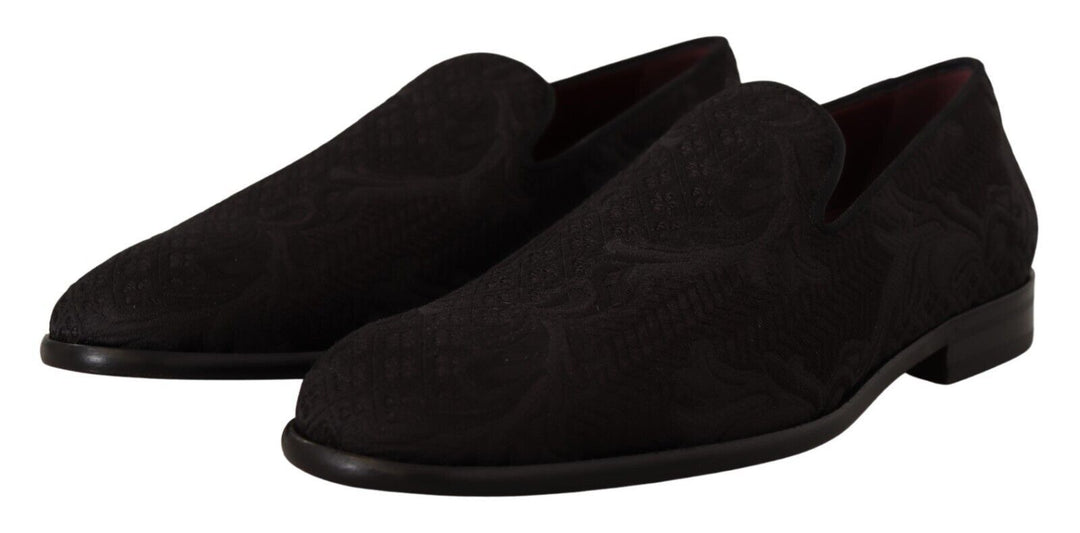 Men’s Dolce &amp; Gabbana Black Floral Brocade Slippers Loafers Shoes