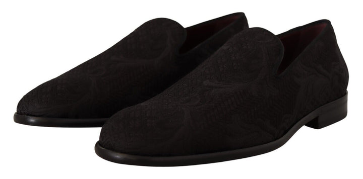 Men’s Dolce &amp; Gabbana Black Floral Brocade Slippers Loafers Shoes