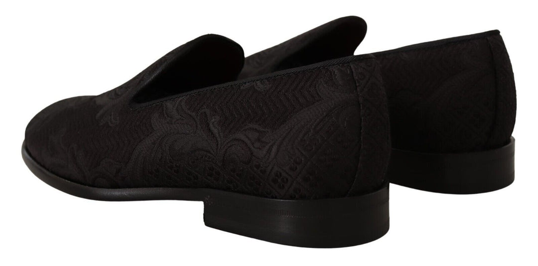Men’s Dolce &amp; Gabbana Black Floral Brocade Slippers Loafers Shoes