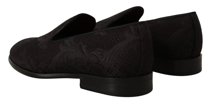 Men’s Dolce &amp; Gabbana Black Floral Brocade Slippers Loafers Shoes