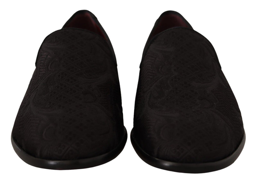 Men’s Dolce & Gabbana Black Floral Brocade Slippers Loafers Shoes