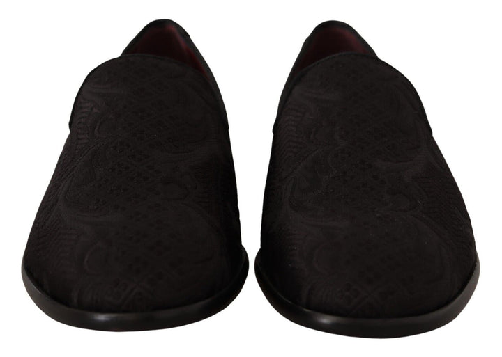 Men’s Dolce &amp; Gabbana Black Floral Brocade Slippers Loafers Shoes