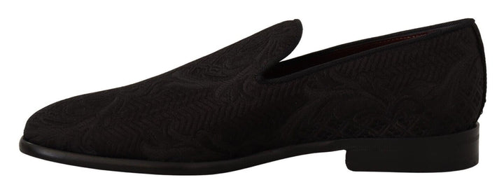 Men’s Dolce &amp; Gabbana Black Floral Brocade Slippers Loafers Shoes