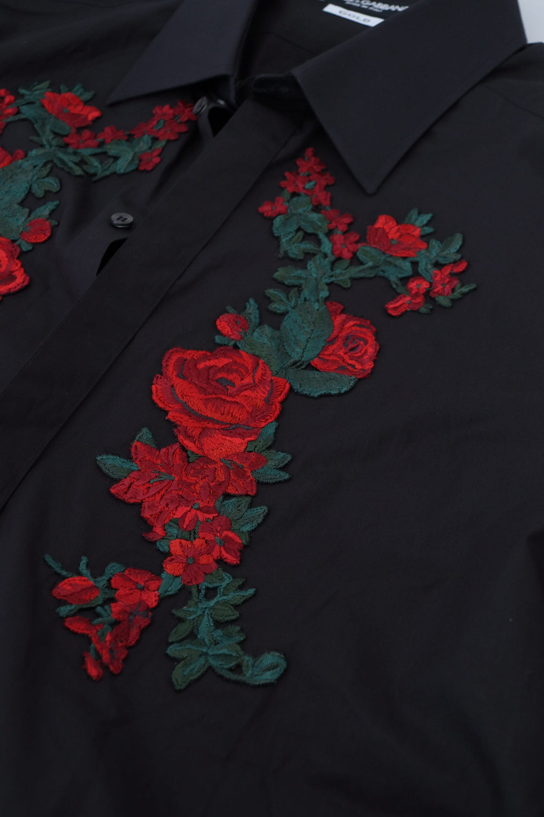 Dolce &amp; Gabbana Black Floral Embroidery Men Long Sleeves GOLD Shirt