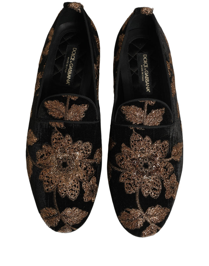 Men’s Dolce &amp; Gabbana Black Floral Jacquard Dress Loafers Shoes