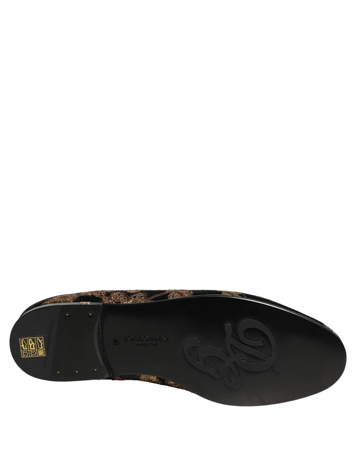 Men’s Dolce &amp; Gabbana Black Floral Jacquard Dress Loafers Shoes