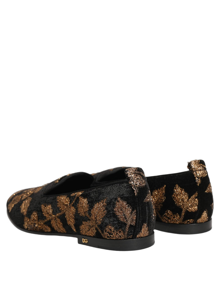 Men’s Dolce &amp; Gabbana Black Floral Jacquard Dress Loafers Shoes
