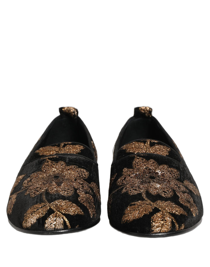 Men’s Dolce &amp; Gabbana Black Floral Jacquard Dress Loafers Shoes