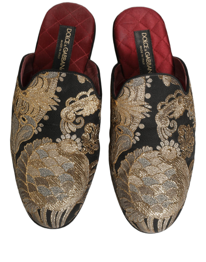Men’s Dolce &amp; Gabbana Black Floral Jacquard Flats Sandals Men Shoes