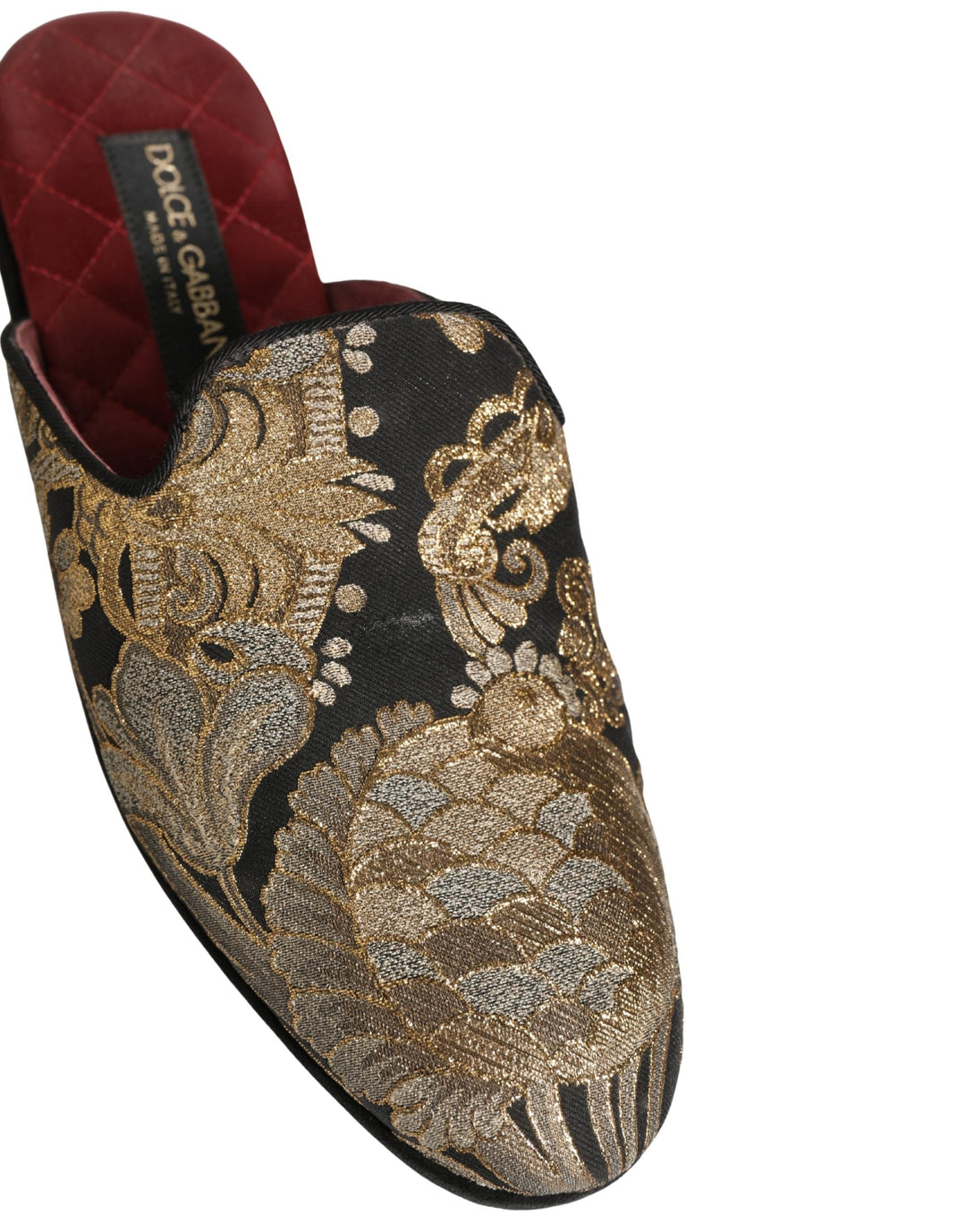 Men’s Dolce &amp; Gabbana Black Floral Jacquard Flats Sandals Men Shoes