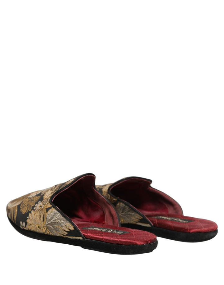 Men’s Dolce &amp; Gabbana Black Floral Jacquard Flats Sandals Men Shoes