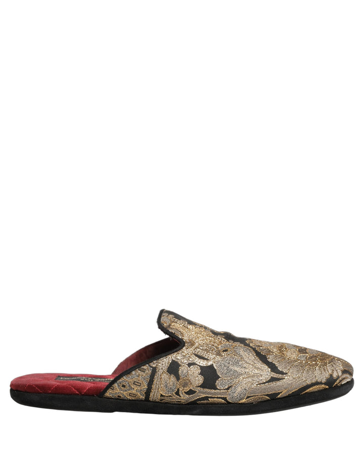 Men’s Dolce &amp; Gabbana Black Floral Jacquard Flats Sandals Men Shoes