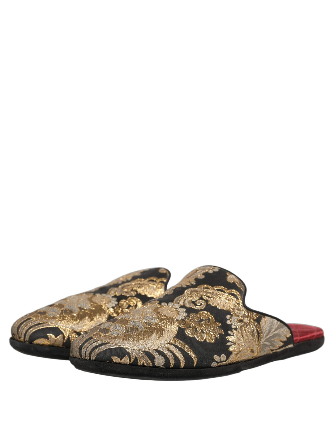 Men’s Dolce &amp; Gabbana Black Floral Jacquard Flats Sandals Men Shoes