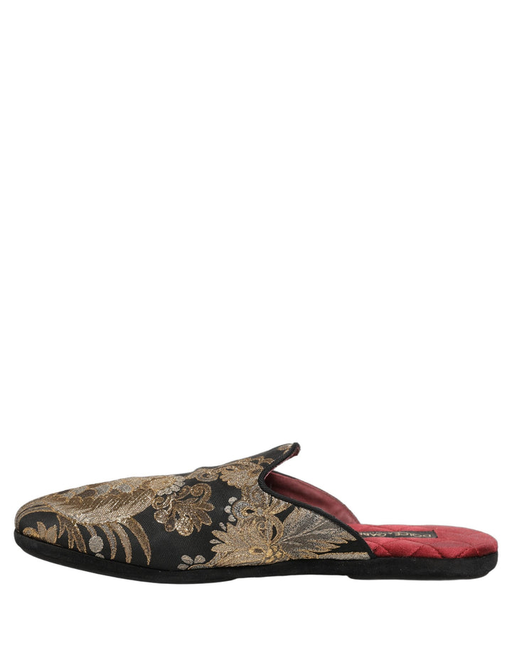 Men’s Dolce &amp; Gabbana Black Floral Jacquard Flats Sandals Men Shoes