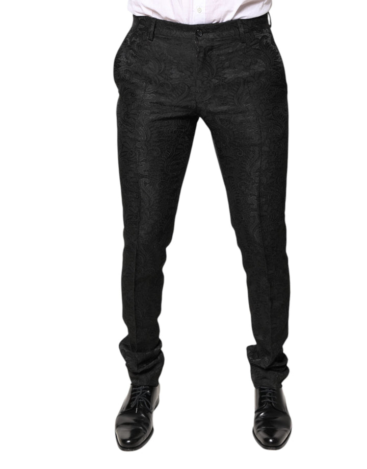Men’s Dolce &amp; Gabbana Black Floral Jacquard Mid Waist Dress Pants