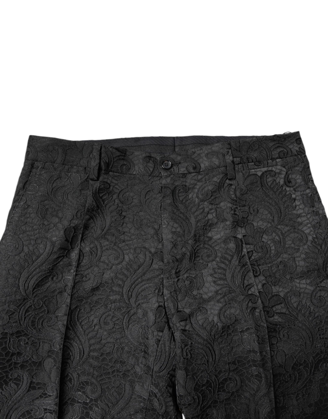 Men’s Dolce &amp; Gabbana Black Floral Jacquard Mid Waist Dress Pants