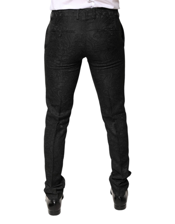 Men’s Dolce &amp; Gabbana Black Floral Jacquard Mid Waist Dress Pants