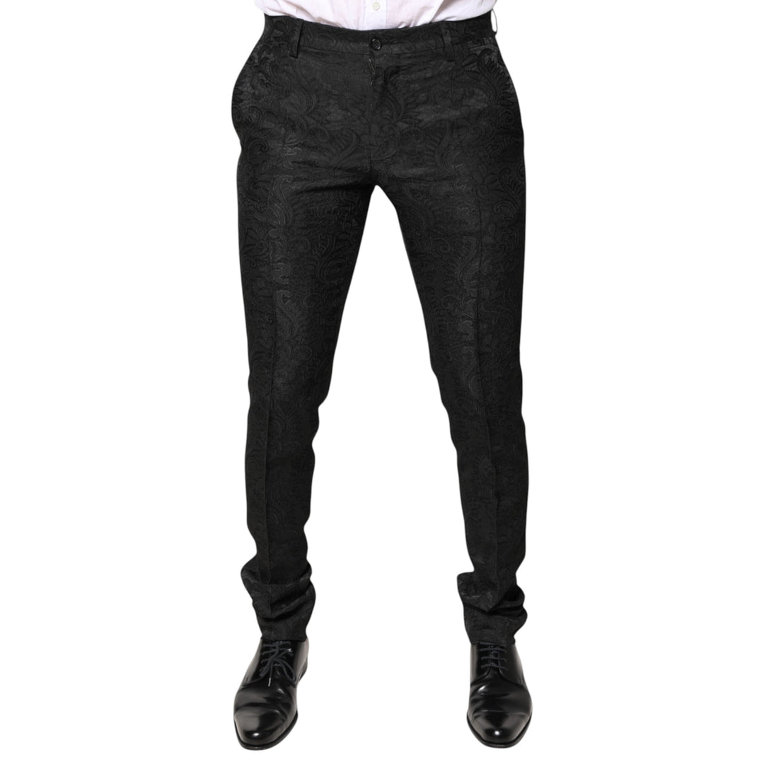 Men’s Dolce &amp; Gabbana Black Floral Jacquard Mid Waist Dress Pants