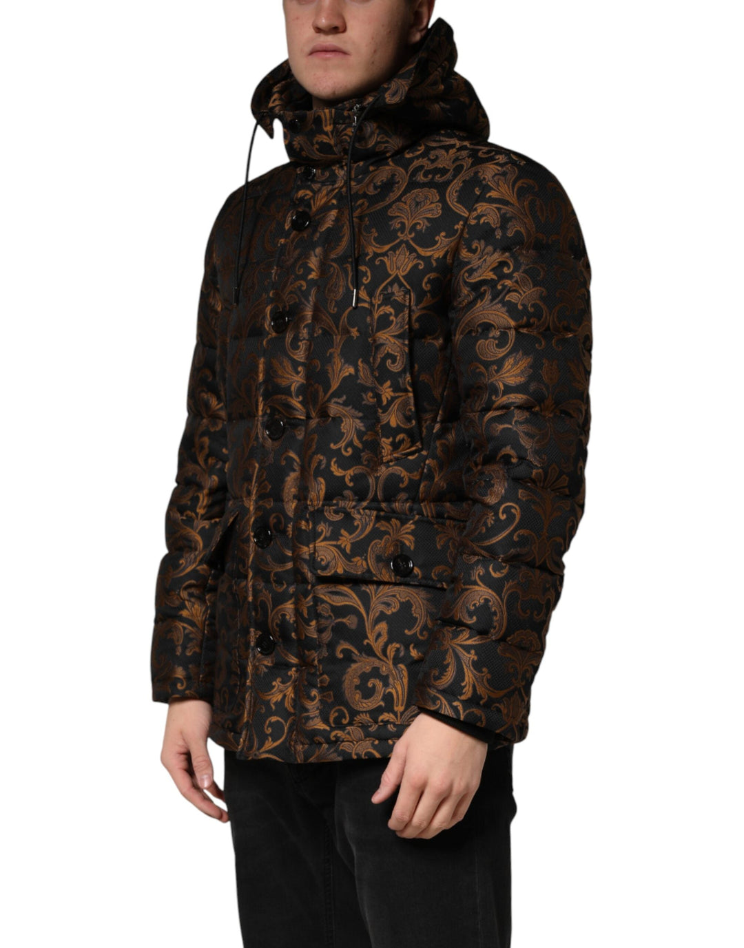 Men’s Dolce &amp; Gabbana Black Floral Jacquard Quilted Hooded Jacket