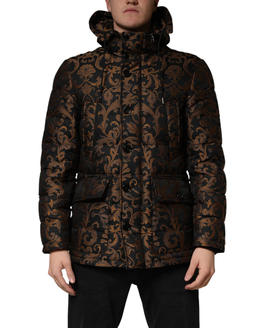 Men’s Dolce & Gabbana Black Floral Jacquard Quilted Hooded Jacket