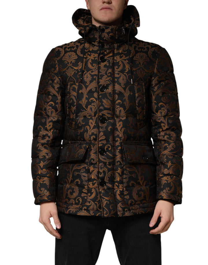 Men’s Dolce &amp; Gabbana Black Floral Jacquard Quilted Hooded Jacket