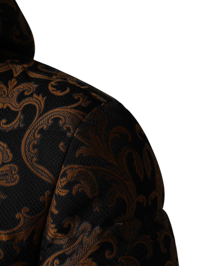 Men’s Dolce &amp; Gabbana Black Floral Jacquard Quilted Hooded Jacket
