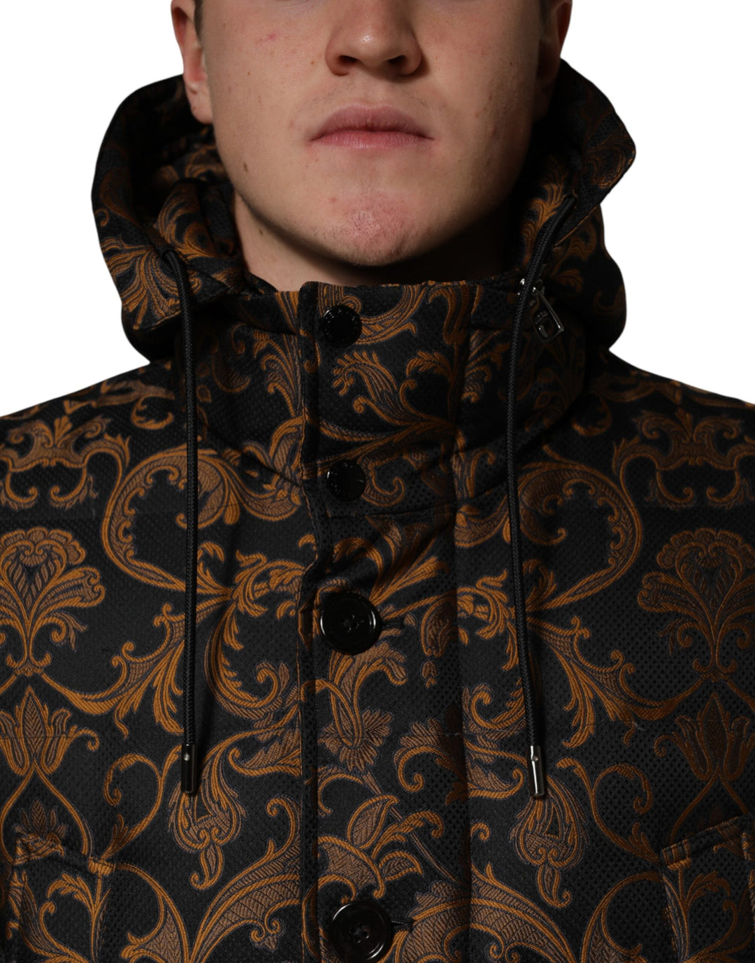 Men’s Dolce &amp; Gabbana Black Floral Jacquard Quilted Hooded Jacket